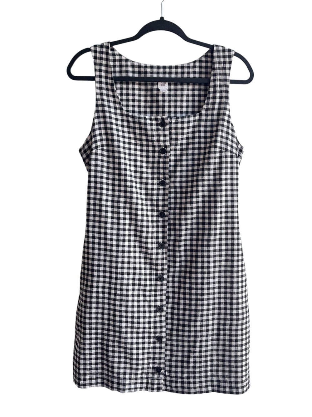 GAP Black and White Gingham Mini Dress Small Linen Cotton Button Down Sleeveless